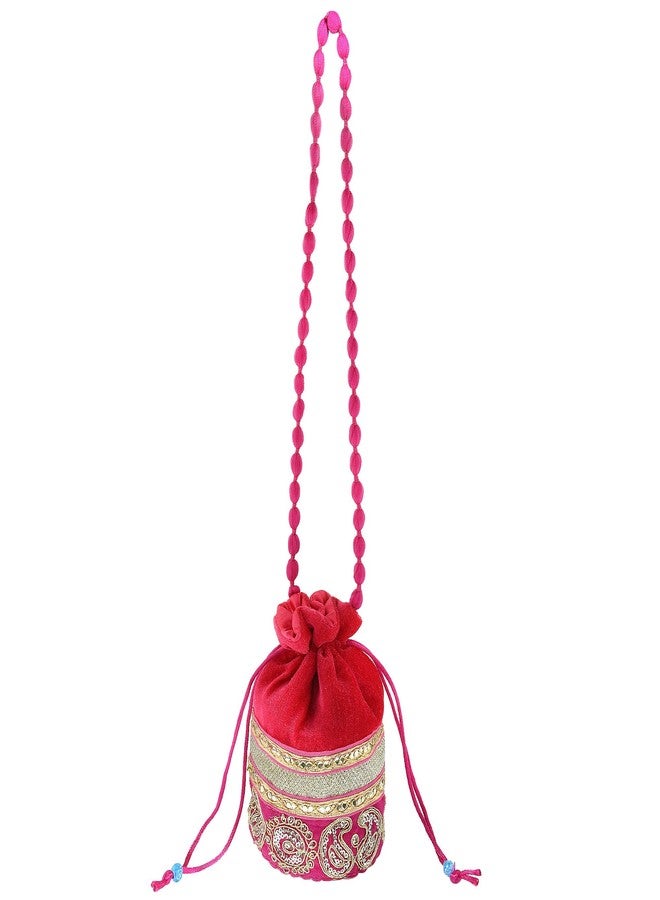 Memoir Silky Satin, Rani Pink,handmade Zari Work Ethnic Potli handbag Women Ladies - Image 5